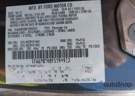 2015 Ford Mustang Ecoboost from USA, damaged, VIN 1FA6P8TH8F5394953